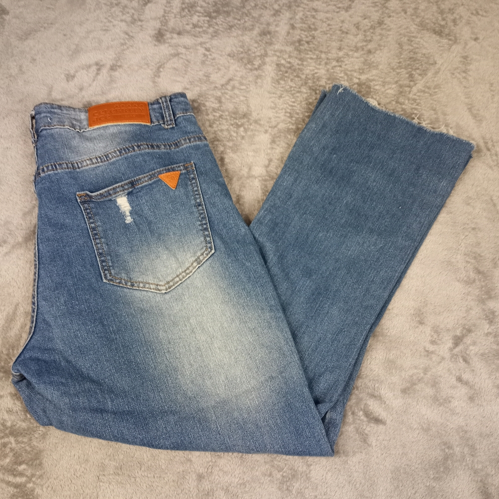 Celebrity Ace  Womens Blue Denim Jeans Flared Distressed Cotton Raw Hem Size 29